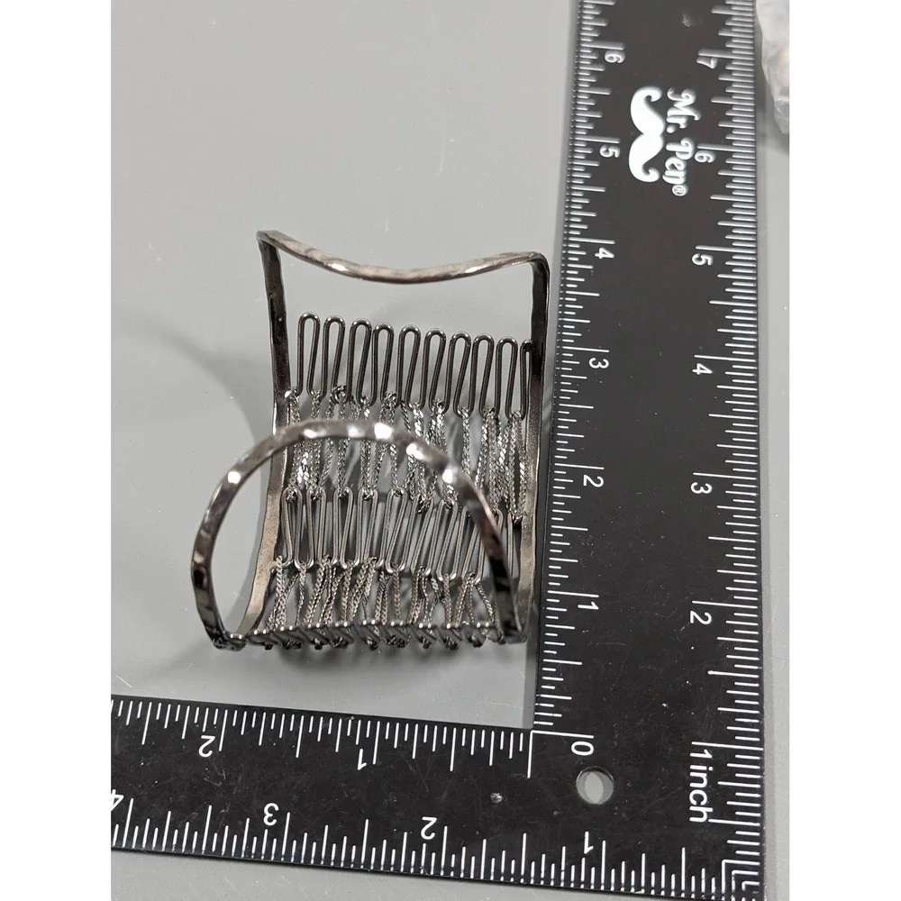 Gunmetal Gray Open Metal Work Wide Cuff Bracelet Statement Bracelet‎ 7